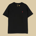  Ralph lauren Black t-shirt with a red logo on a beige background