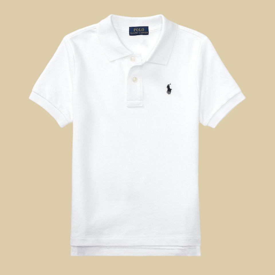 Ralph Lauren White polo shirt on a beige background